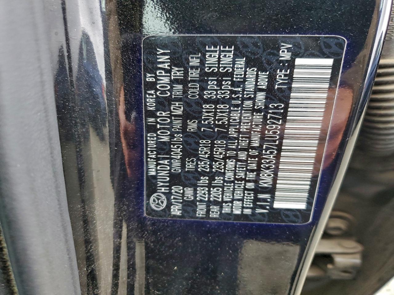 2020 Hyundai Kona Limited VIN: KM8K33A57LU592713 Lot: 93979285