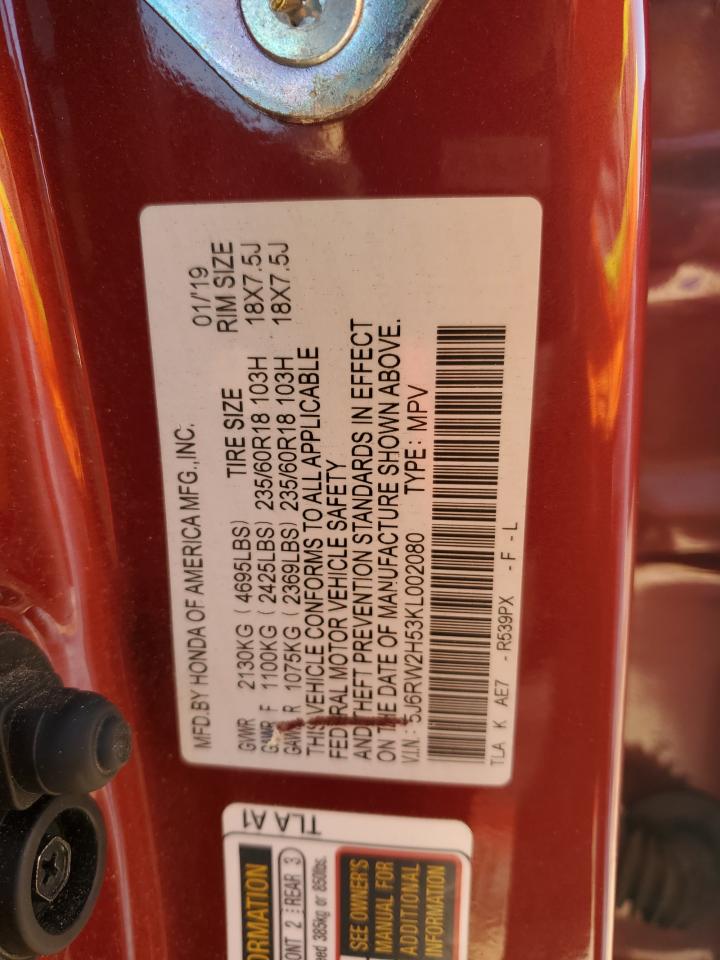 2019 Honda Cr-V Ex VIN: 5J6RW2H53KL002080 Lot: 91949215