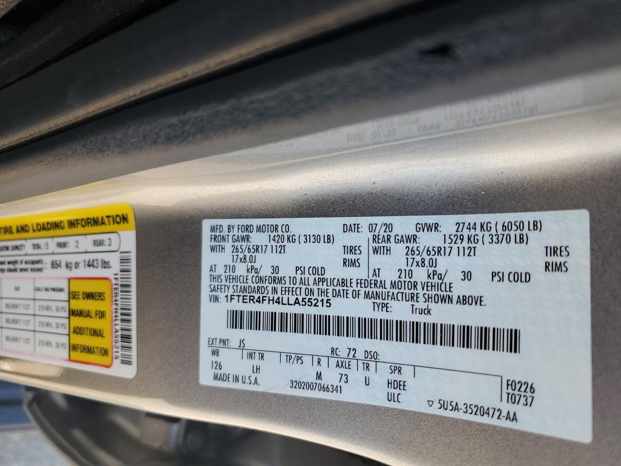 2020 Ford Ranger Xl VIN: 1FTER4FH4LLA55215 Lot: 90921975