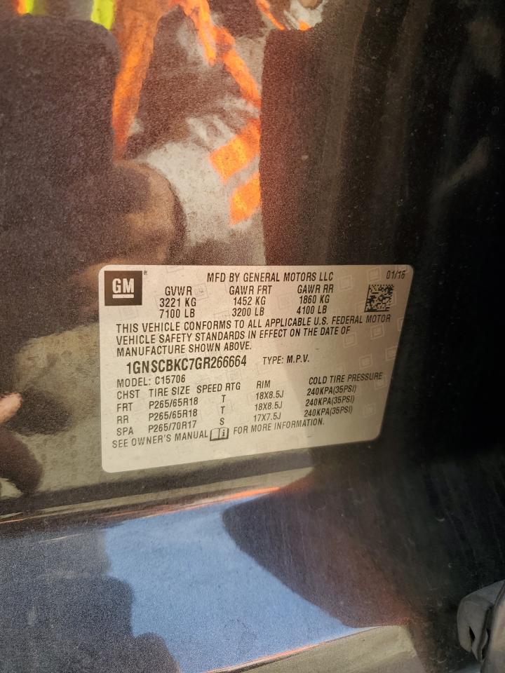 2016 Chevrolet Tahoe C1500 Lt VIN: 1GNSCBKC7GR266664 Lot: 91924585