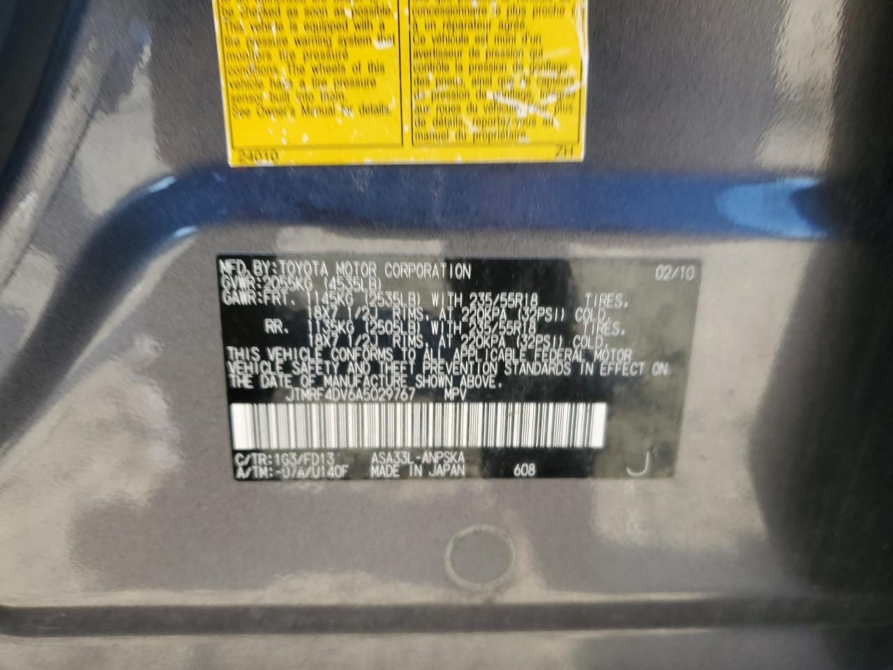 2010 Toyota Rav4 Sport VIN: JTMRF4DV6A5029767 Lot: 92846265