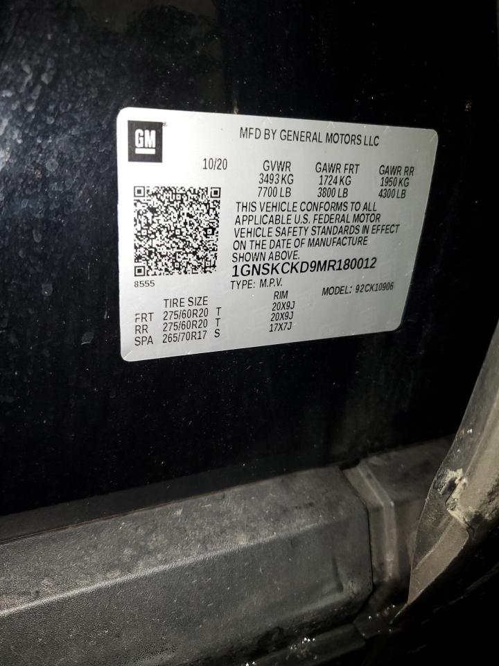 2021 Chevrolet Suburban K1500 Lt VIN: 1GNSKCKD9MR180012 Lot: 92098045