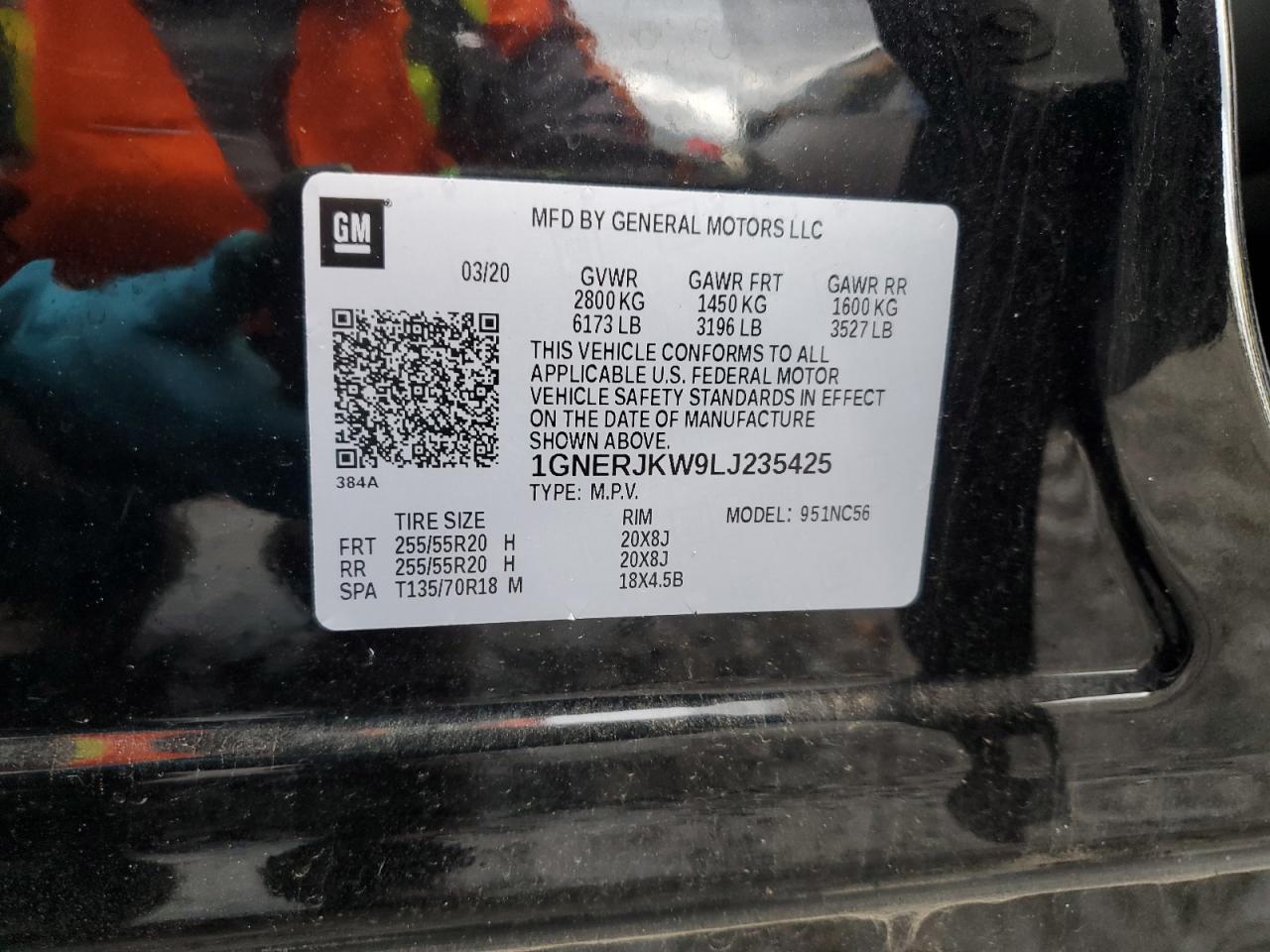 2020 Chevrolet Traverse Rs VIN: 1GNERJKW9LJ235425 Lot: 93756445