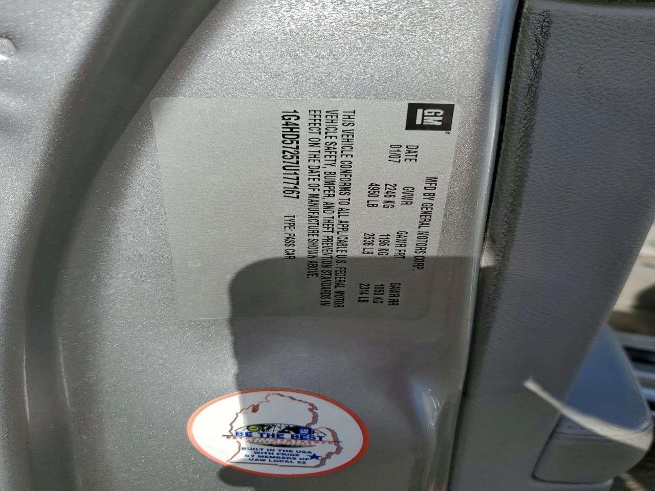 2007 Buick Lucerne Cxl VIN: 1G4HD57257U177167 Lot: 94523385