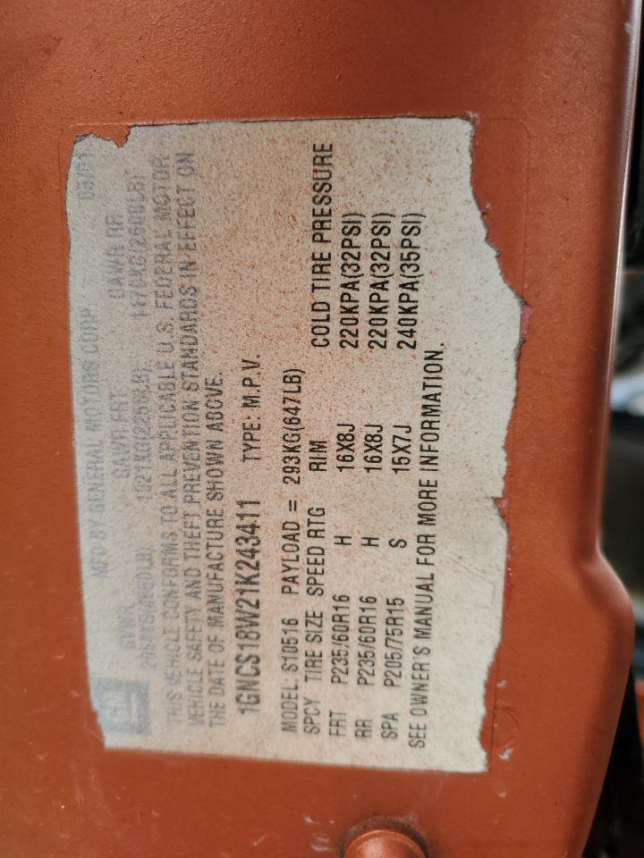 2001 Chevrolet Blazer VIN: 1GNCS18W21K243411 Lot: 91646935