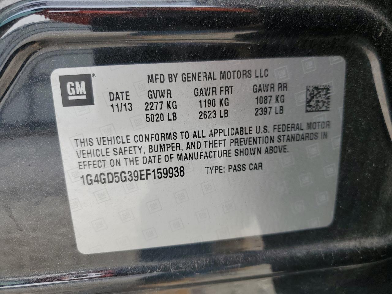 2014 Buick Lacrosse Premium VIN: 1G4GD5G39EF159938 Lot: 93681765