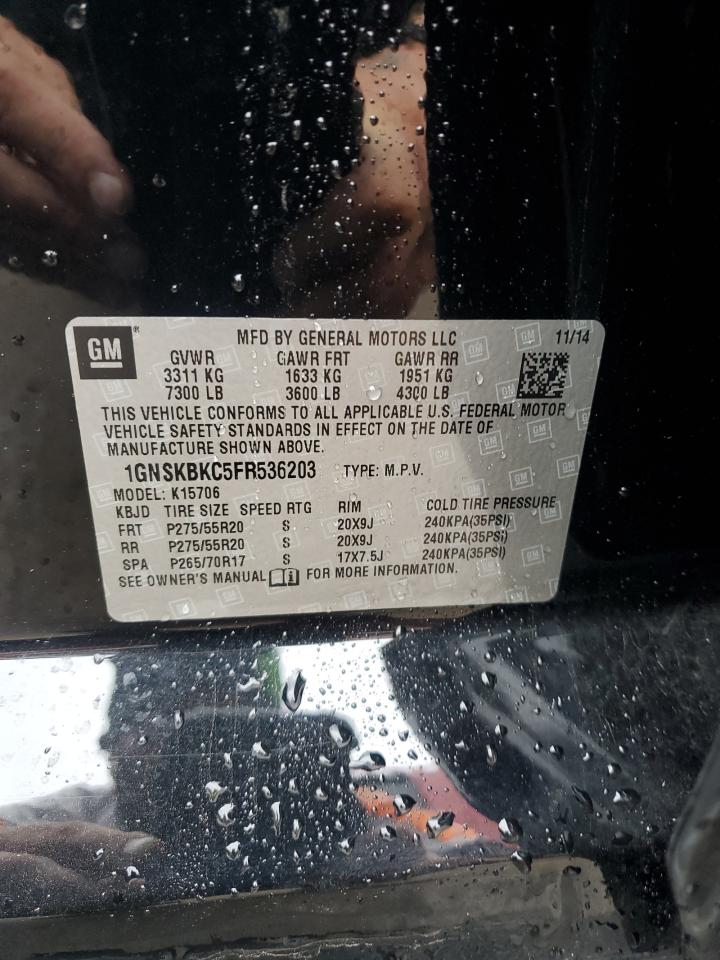 2015 Chevrolet Tahoe K1500 Lt VIN: 1GNSKBKC5FR536203 Lot: 93421205