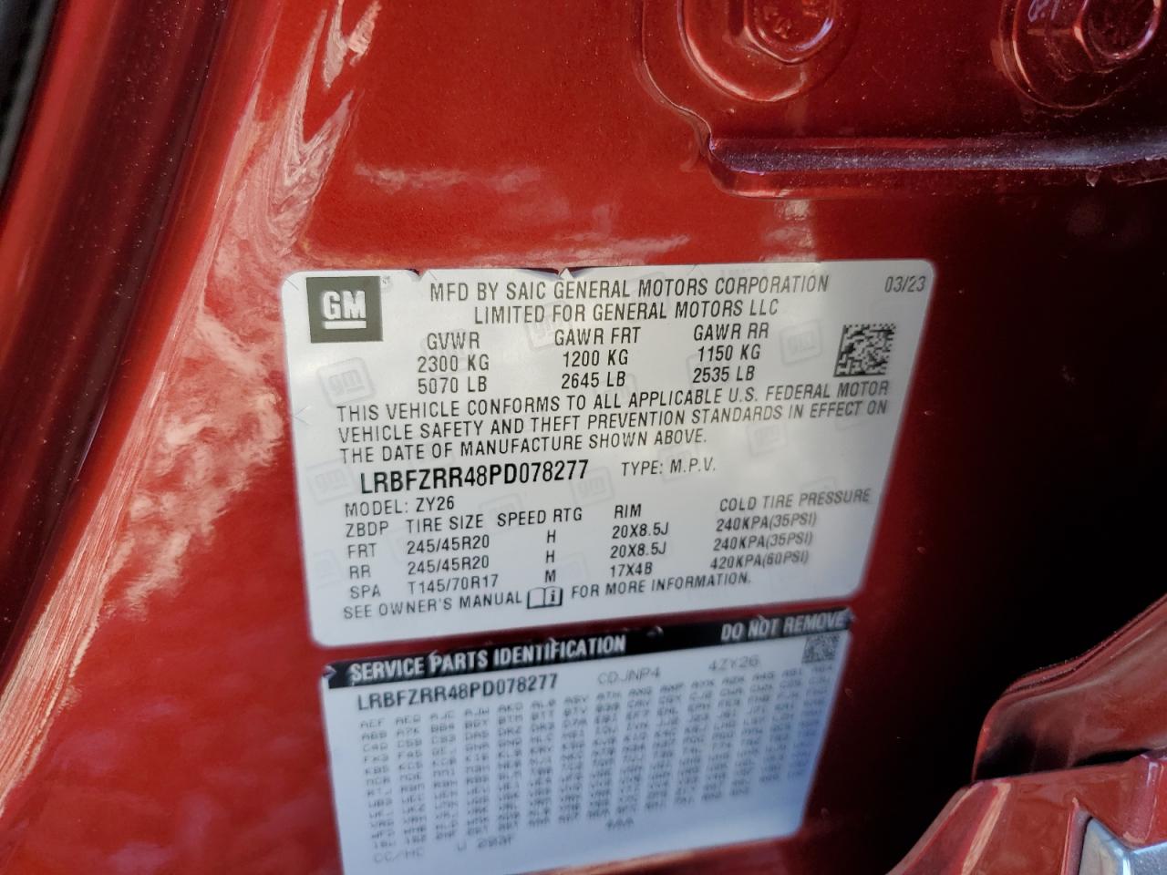 2023 Buick Envision Avenir VIN: LRBFZRR48PD078277 Lot: 90590735