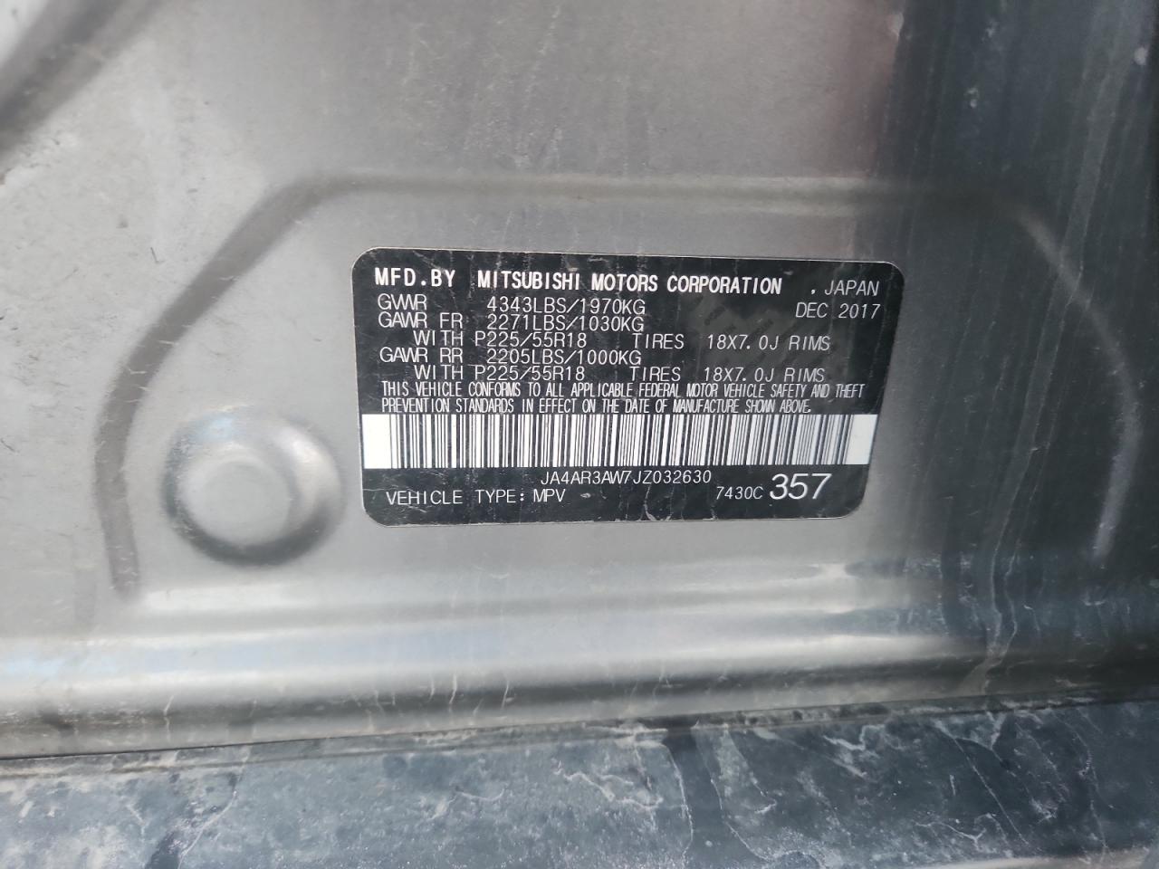 2018 Mitsubishi Outlander Sport Es VIN: JA4AR3AW7JZ032630 Lot: 90509495