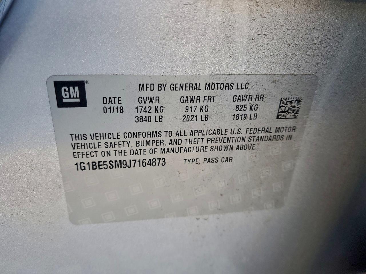 2018 Chevrolet Cruze Lt VIN: 1G1BE5SM9J7164873 Lot: 94339475