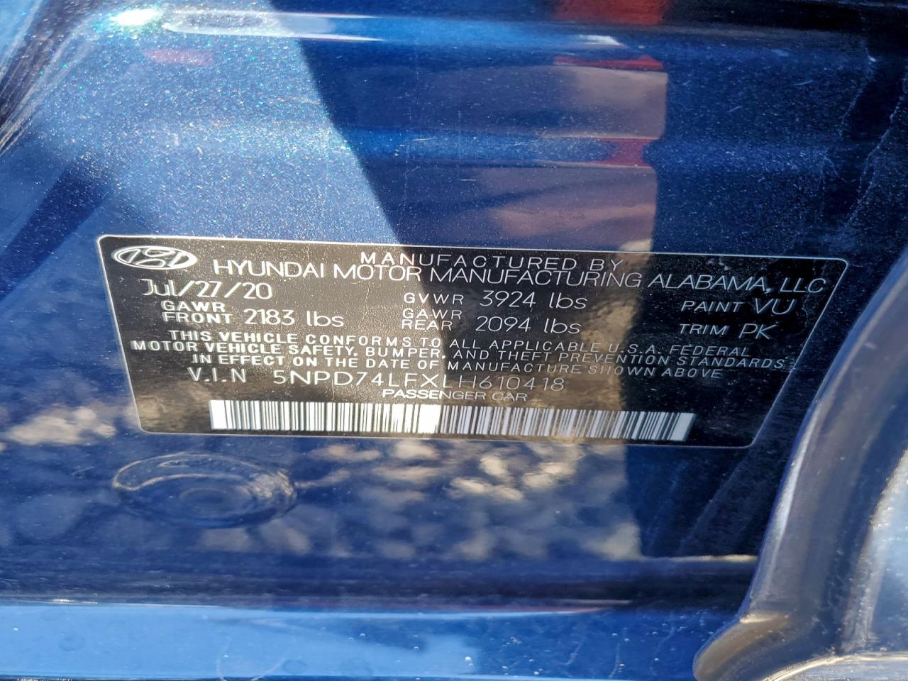 2020 Hyundai Elantra Se VIN: 5NPD74LFXLH610418 Lot: 93891525