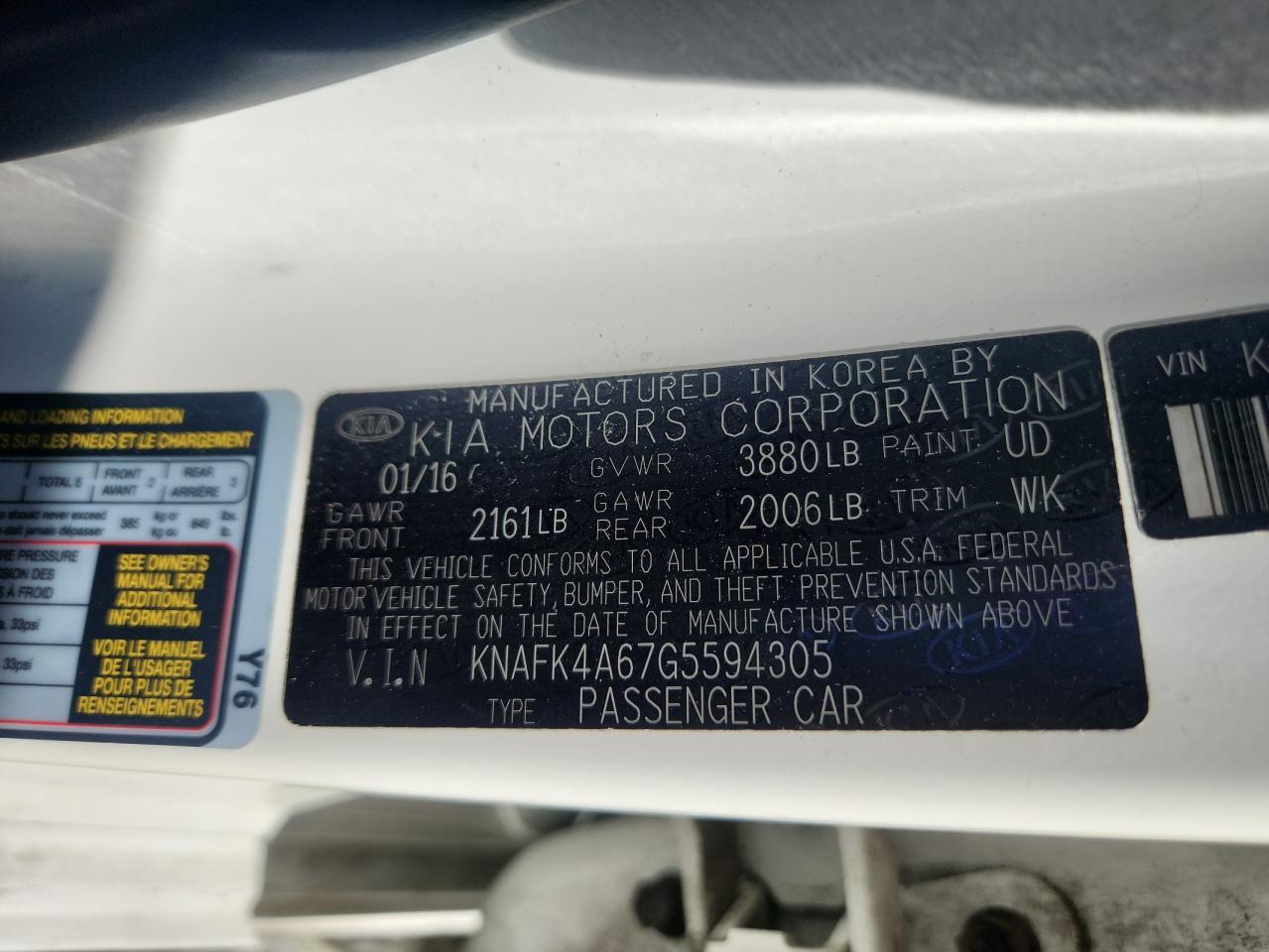 2016 Kia Forte Lx VIN: KNAFK4A67G5594305 Lot: 92792525