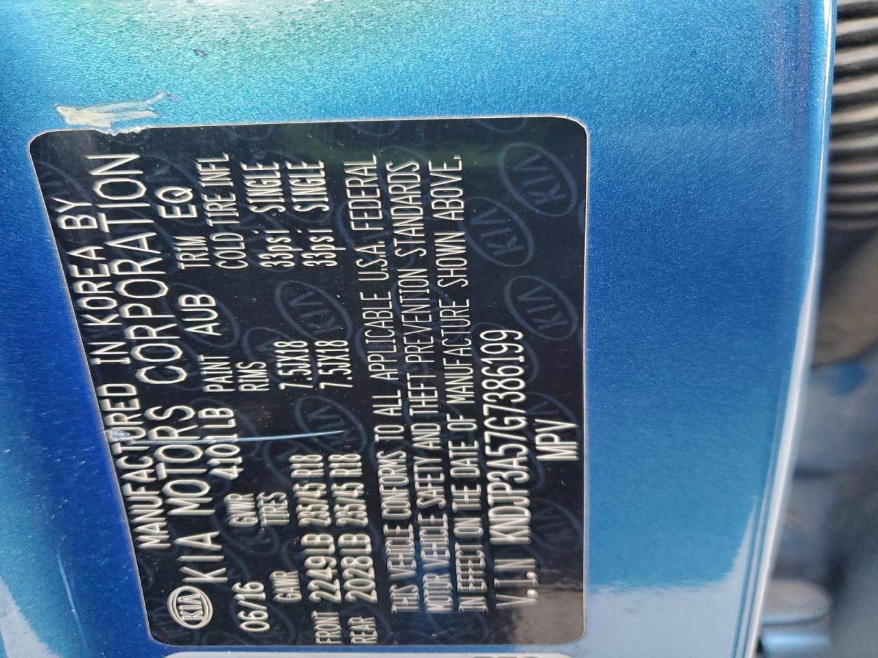 2016 Kia Soul + VIN: KNDJP3A57G7386199 Lot: 94345385