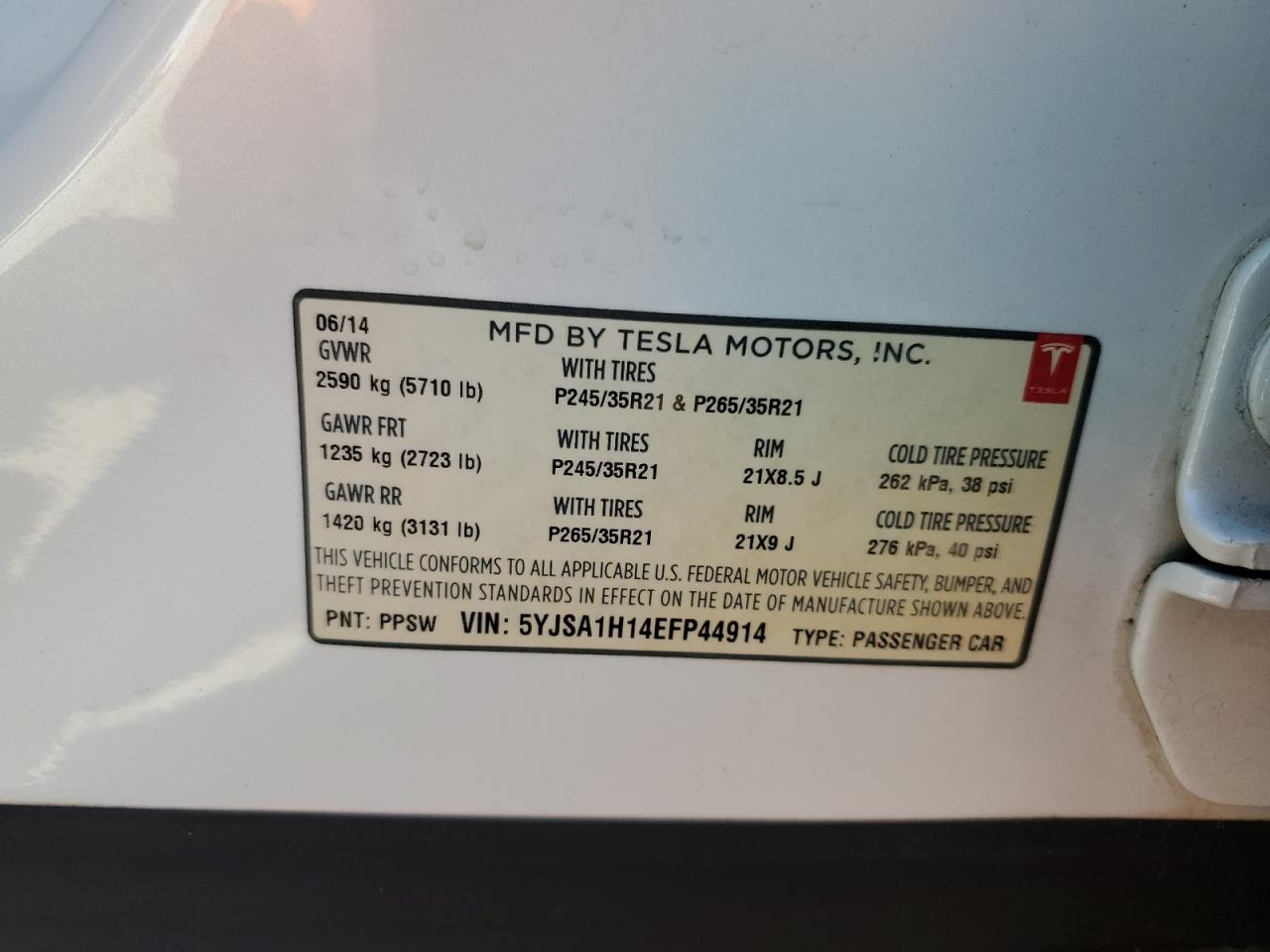 2014 Tesla Model S VIN: 5YJSA1H14EFP44914 Lot: 90991785