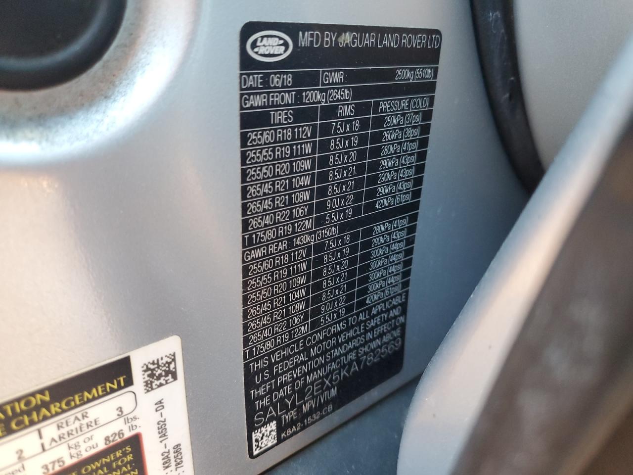 2019 Land Rover Range Rover Velar R-Dynamic Se VIN: SALYL2EX5KA782569 Lot: 91798865