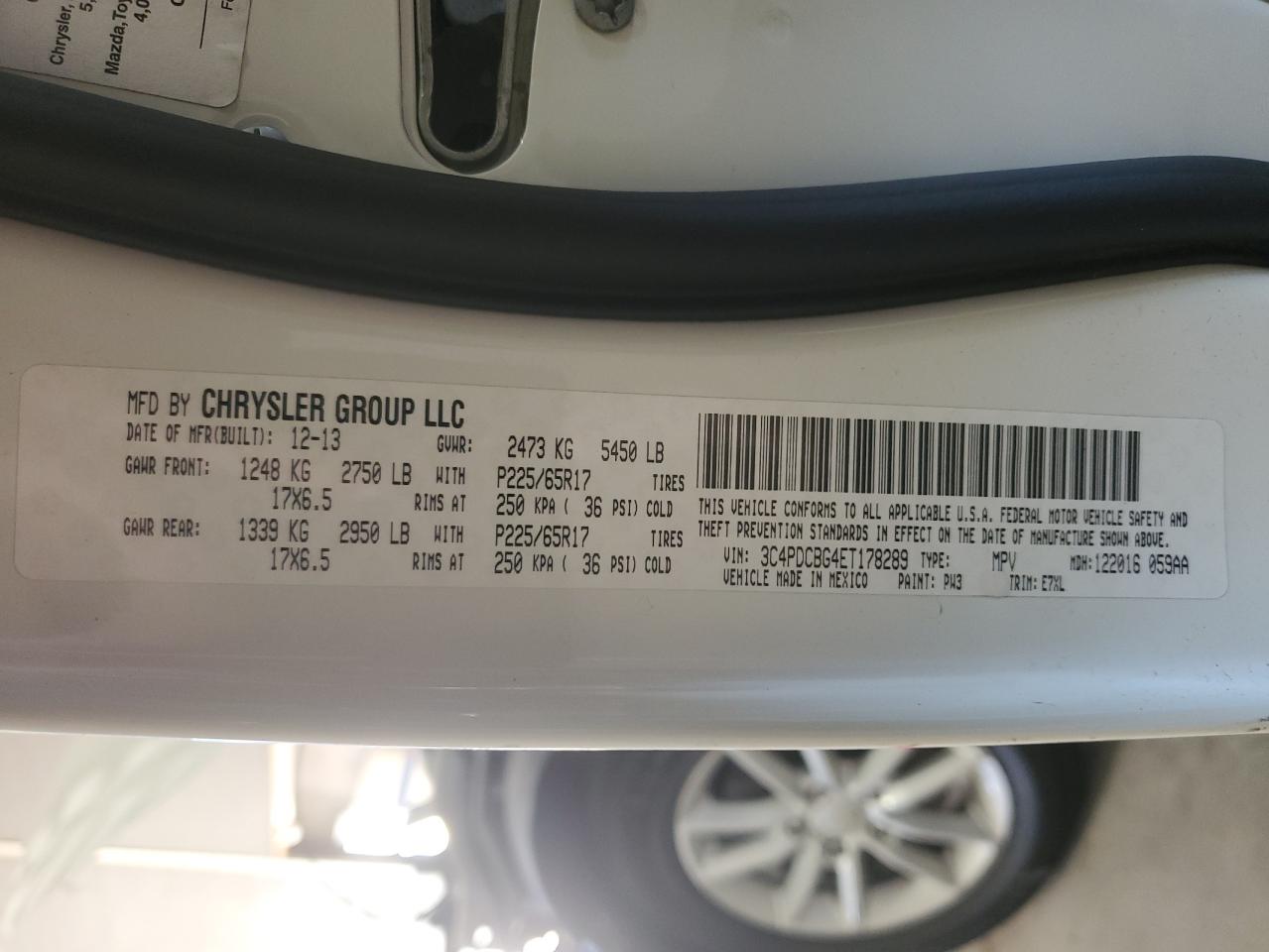 2014 Dodge Journey Sxt VIN: 3C4PDCBG4ET178289 Lot: 92156225