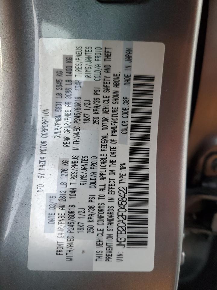 2015 Mazda Cx-9 Touring VIN: JM3TB2CA2F0458422 Lot: 91915115