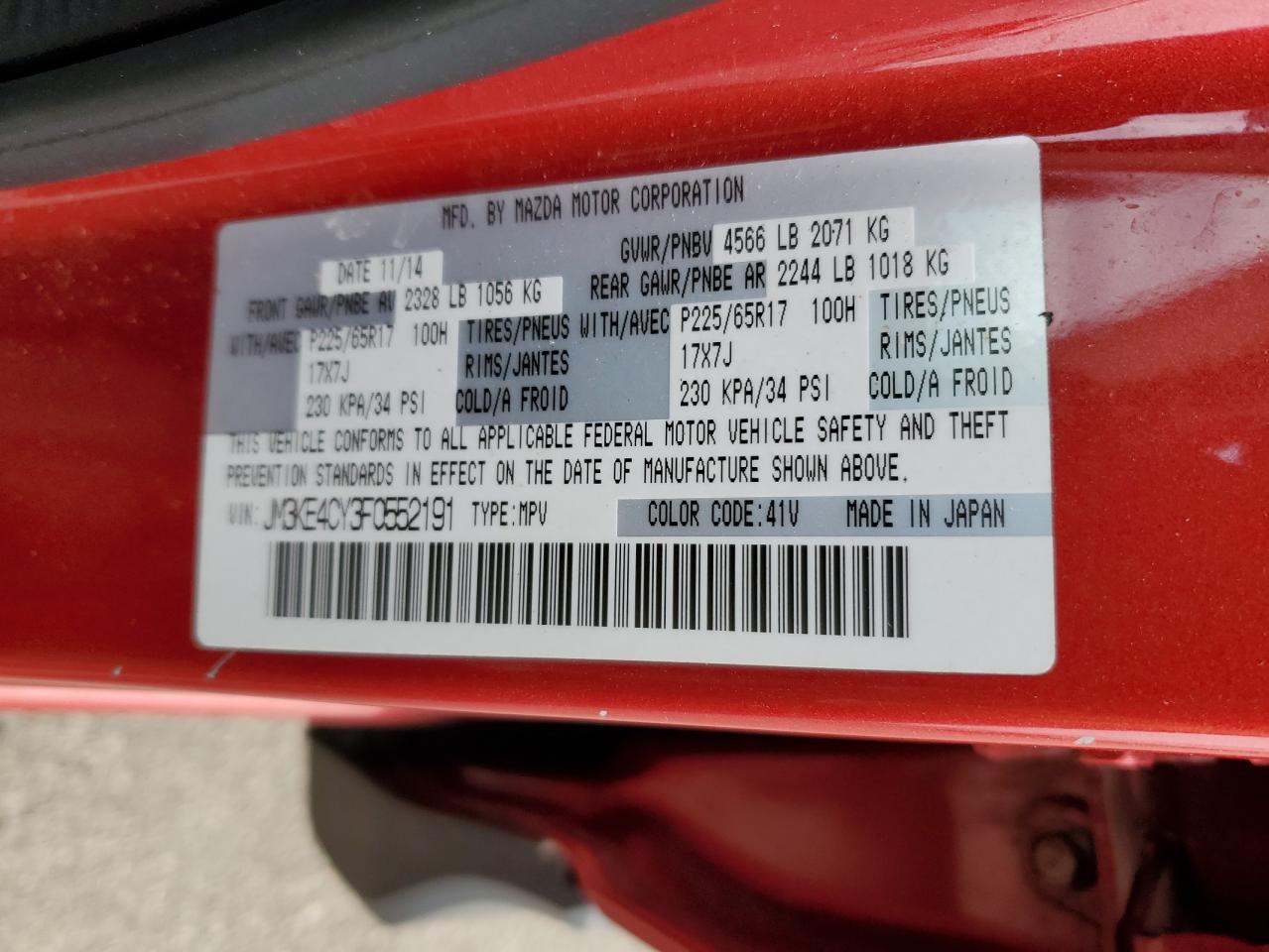 2015 Mazda Cx-5 Touring VIN: JM3KE4CY3F0552191 Lot: 89552235