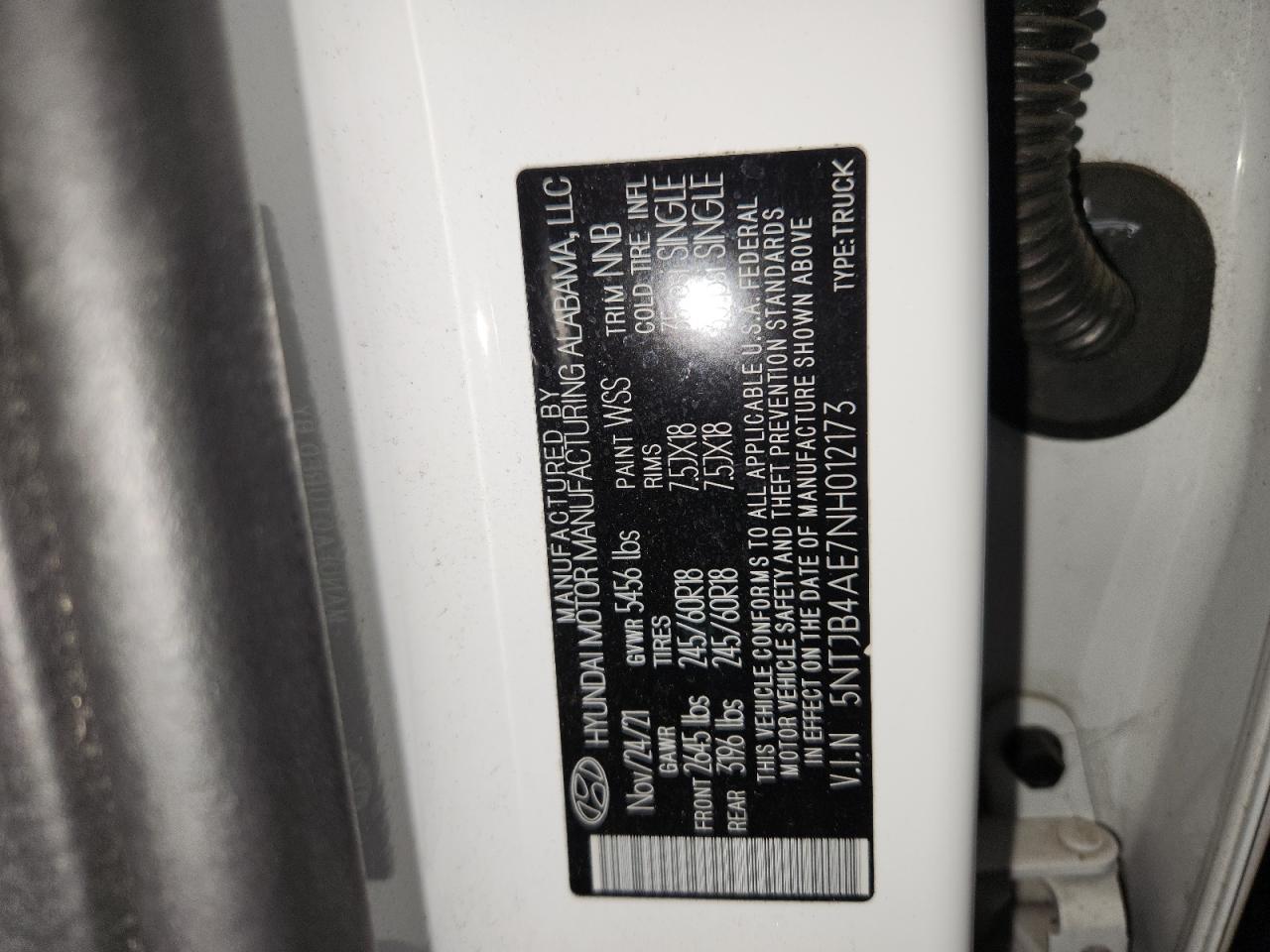 2022 Hyundai Santa Cruz Sel VIN: 5NTJB4AE7NH012173 Lot: 92700455