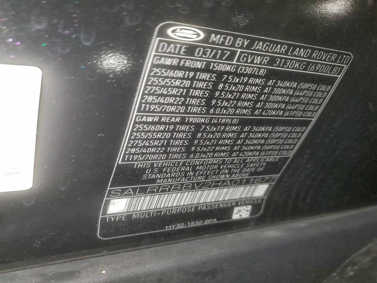 2017 Land Rover Discovery Hse VIN: SALRRBBV2HA011677 Lot: 93846985