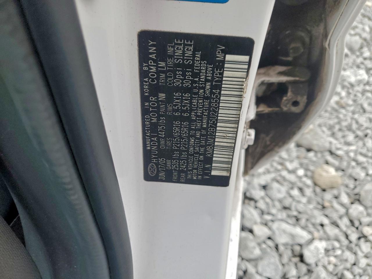 2005 Hyundai Tucson Gl VIN: KM8JM12B75U228554 Lot: 94342605