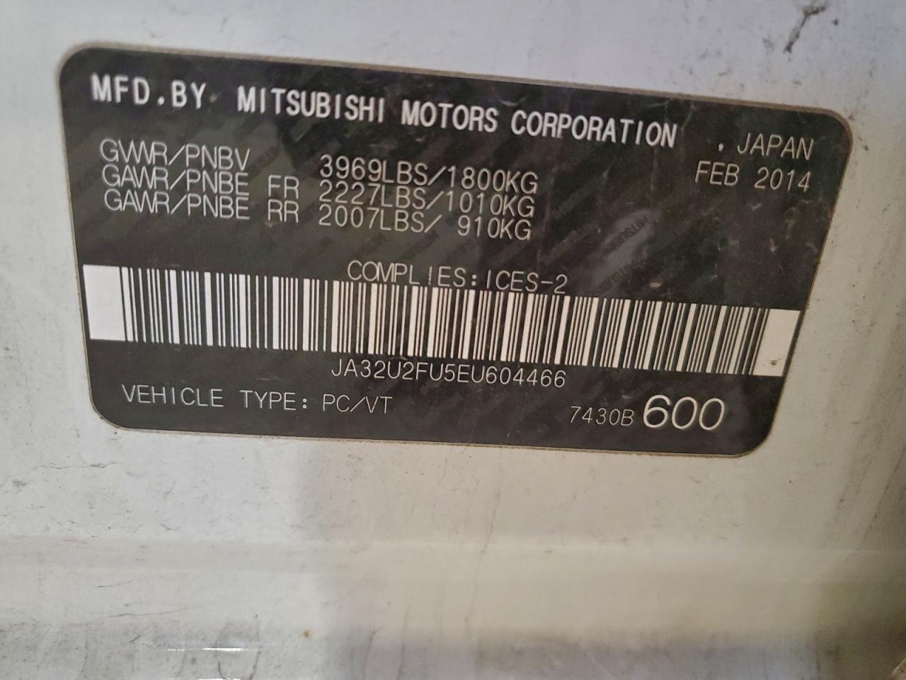 2014 Mitsubishi Lancer Es/Es Sport VIN: JA32U2FU5EU604466 Lot: 94666035