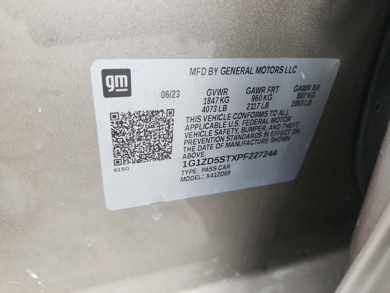 2023 Chevrolet Malibu Lt VIN: 1G1ZD5STXPF227244 Lot: 93435605