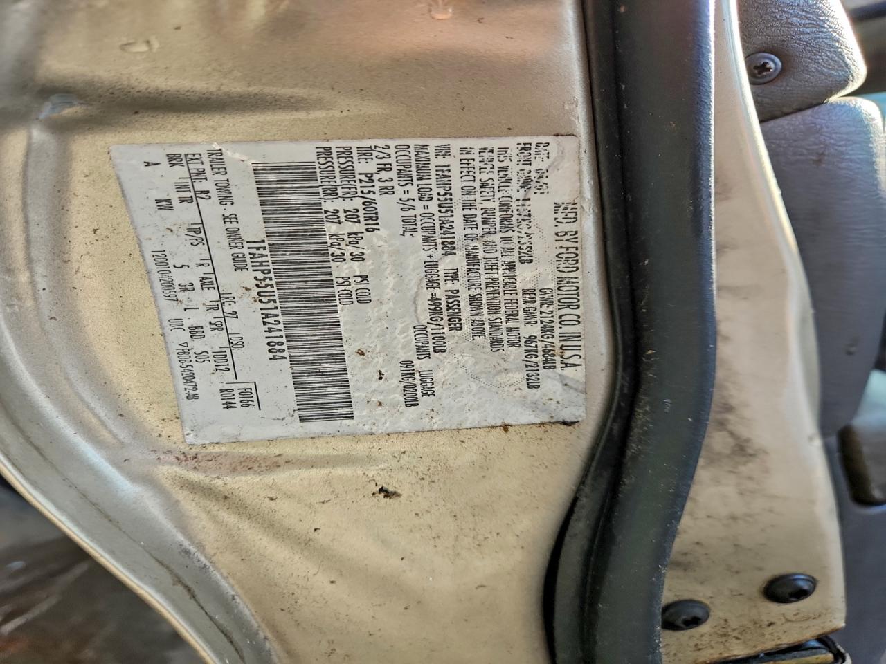 2001 Ford Taurus Ses VIN: 1FAHP55U51A241884 Lot: 94231345