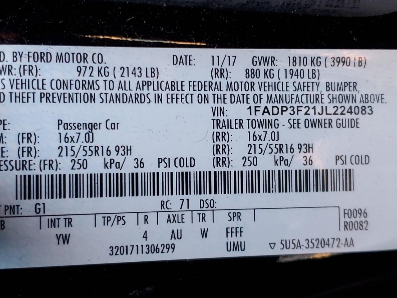 2018 Ford Focus Se VIN: 1FADP3F21JL224083 Lot: 92325895