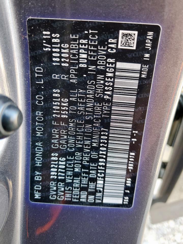 2018 Honda Civic Touring VIN: JHMFC1F99JX023037 Lot: 93339175