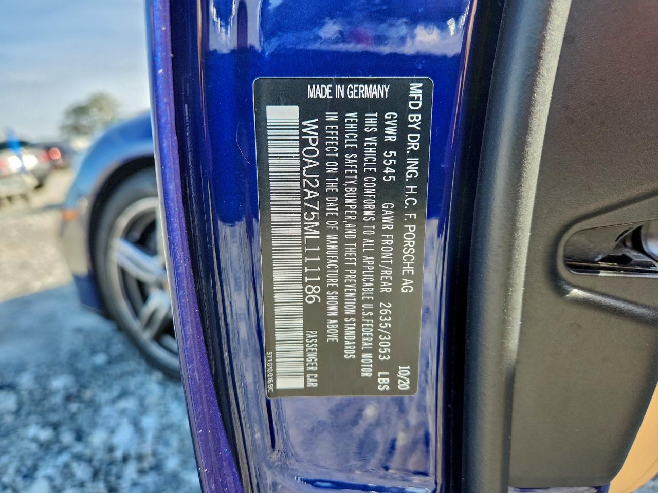 2021 Porsche Panamera Base VIN: WP0AJ2A75ML111186 Lot: 93464355