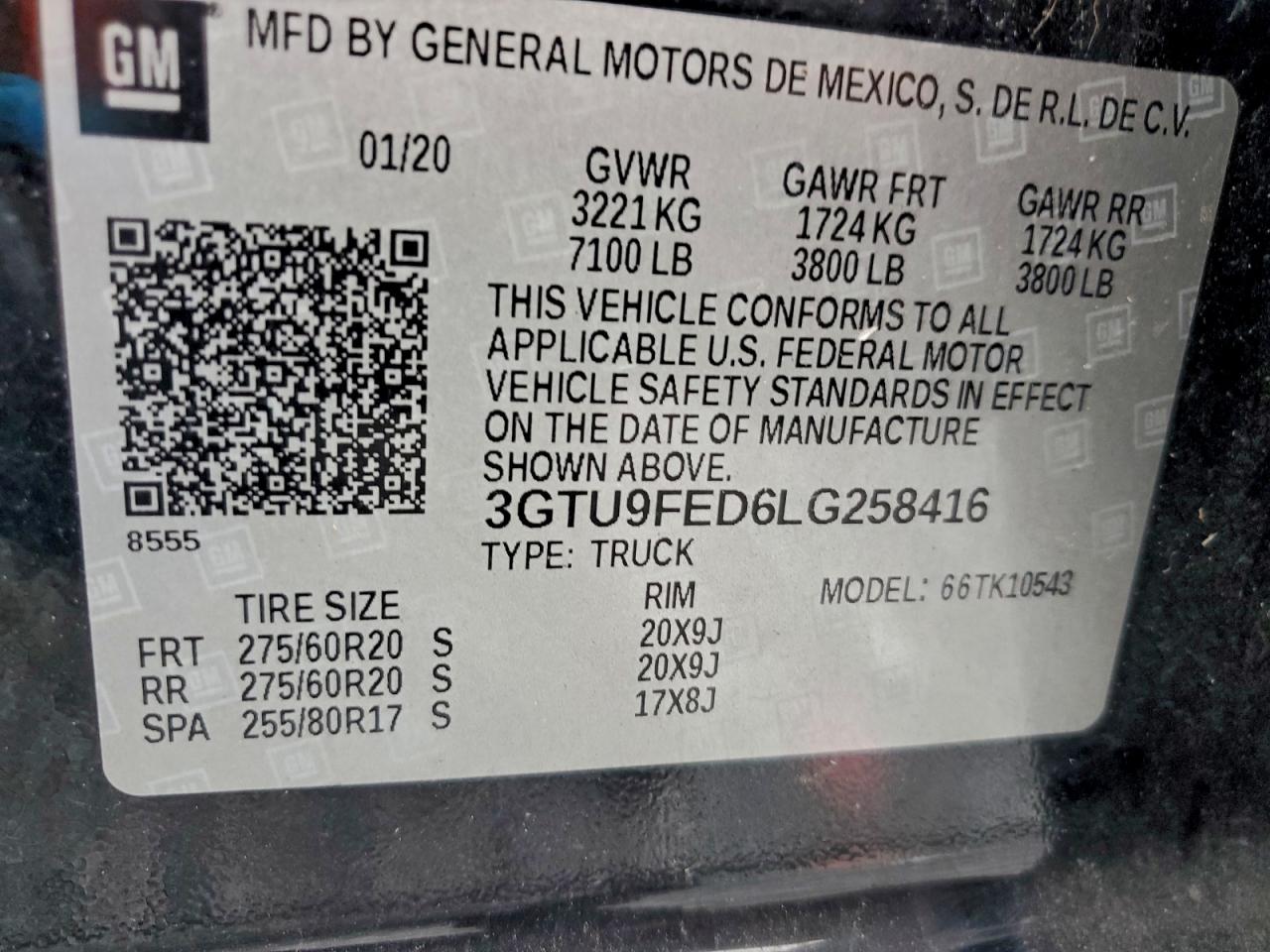 2020 GMC Sierra K1500 Denali VIN: 3GTU9FED6LG258416 Lot: 93649565