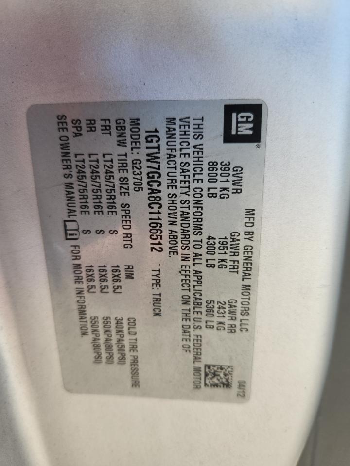 2012 GMC Savana G2500 VIN: 1GTW7GCA8C1166512 Lot: 93224315