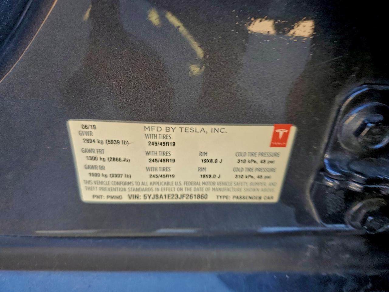 2018 Tesla Model S VIN: 5YJSA1E23JF261860 Lot: 90826585