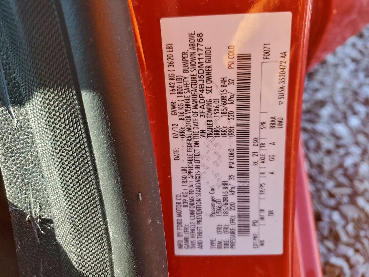 2013 Ford Fiesta Se VIN: 3FADP4BJ5DM117768 Lot: 93914345