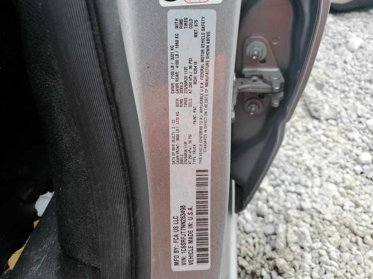 2022 Ram 1500 Laramie VIN: 1C6SRFJT7NN263498 Lot: 93036305