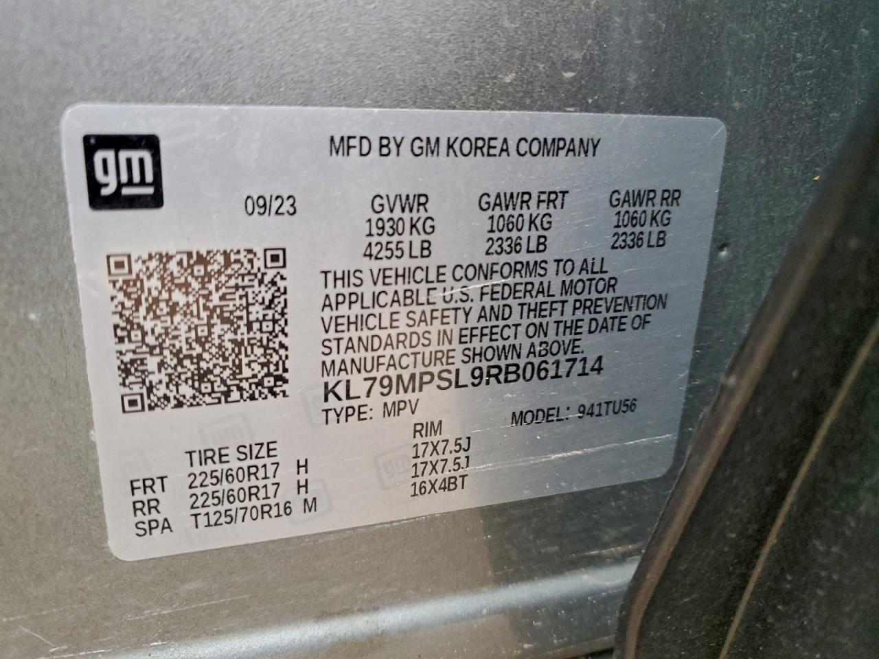 2024 Chevrolet Trailblazer Lt VIN: KL79MPSL9RB061714 Lot: 93946725