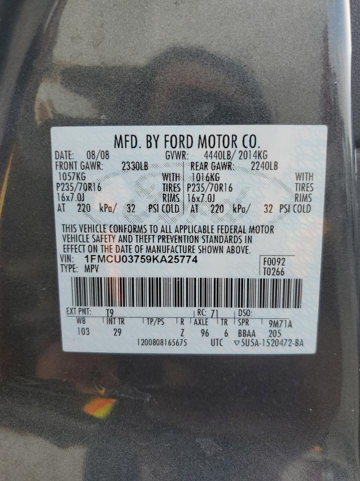 2009 Ford Escape Xlt VIN: 1FMCU03759KA25774 Lot: 92458775