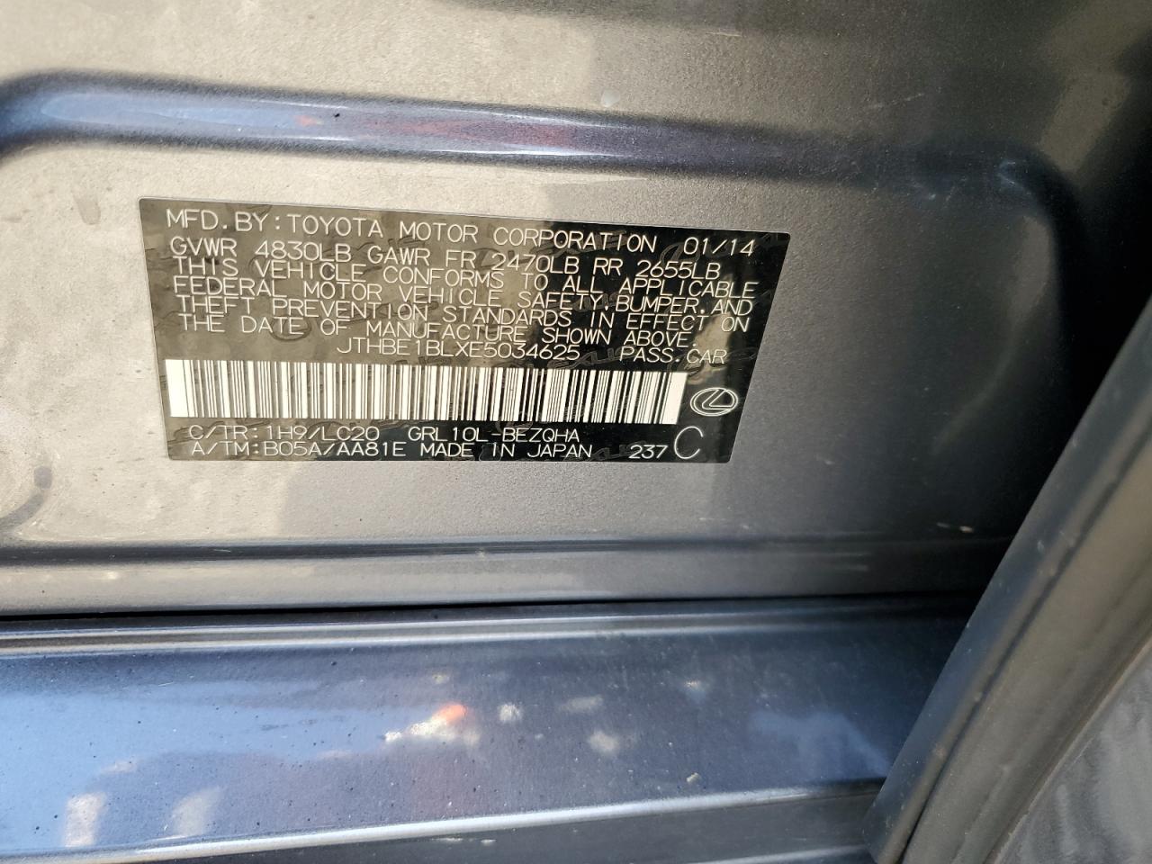 2014 Lexus Gs 350 VIN: JTHBE1BLXE5034625 Lot: 92680415