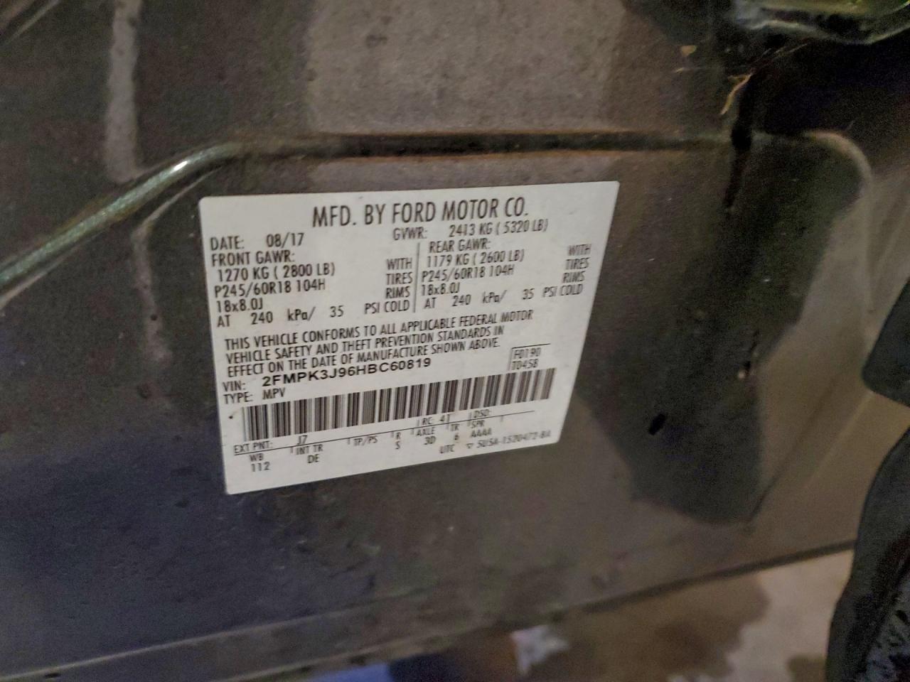 2017 Ford Edge Sel VIN: 2FMPK3J96HBC60819 Lot: 94305495