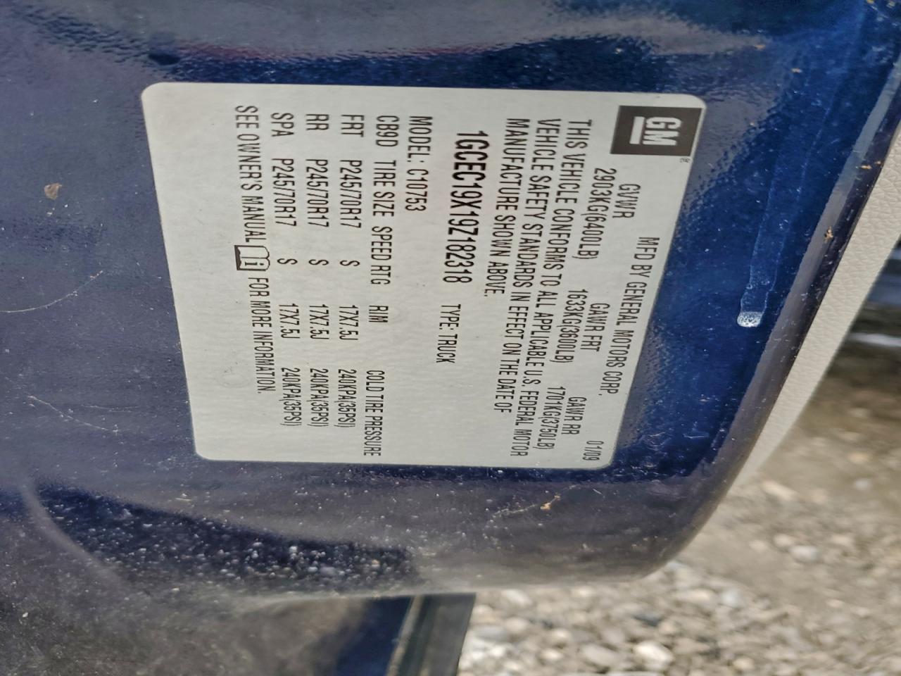 2009 Chevrolet Silverado C1500 VIN: 1GCEC19X19Z182318 Lot: 93722925