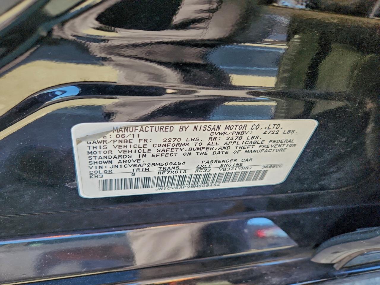 2011 Infiniti G37 Base VIN: JN1CV6AP2BM509454 Lot: 93965615