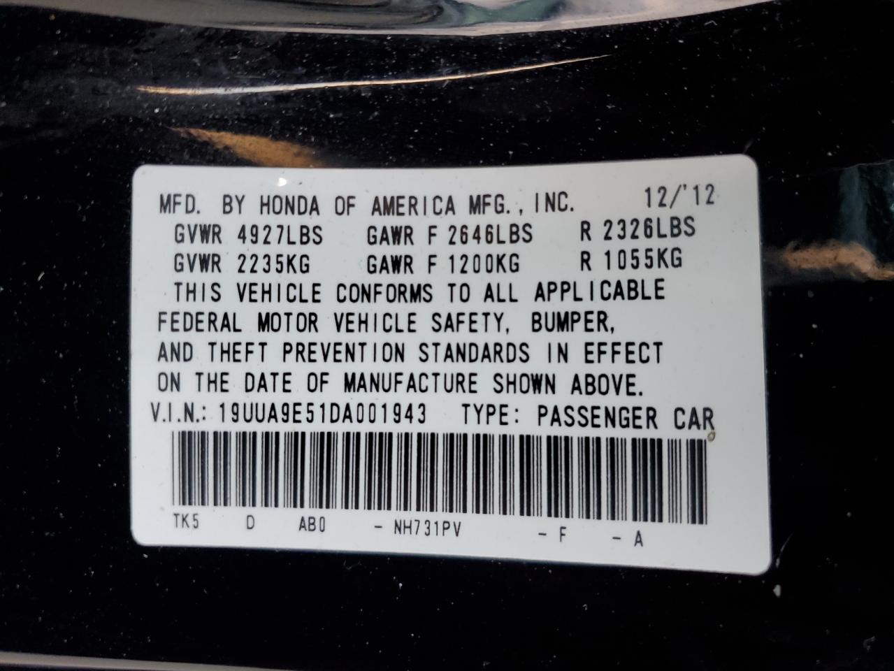 2013 Acura Tl Tech VIN: 19UUA9E51DA001943 Lot: 93563045