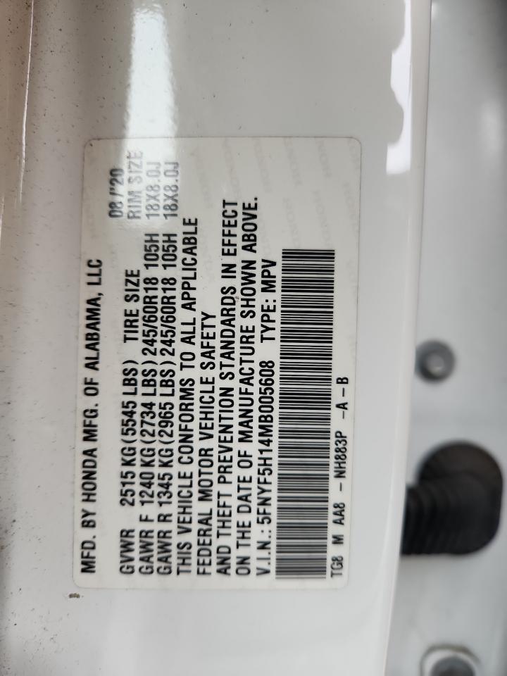 2021 Honda Pilot Lx VIN: 5FNYF5H14MB005608 Lot: 91439175