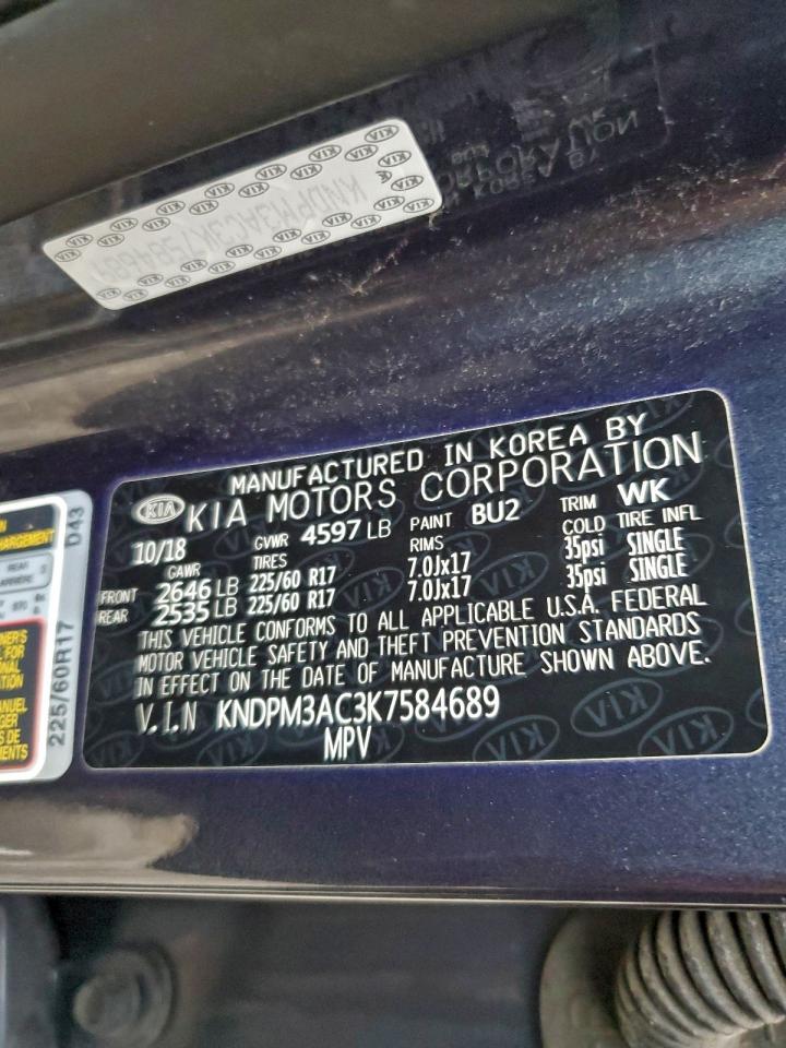 2019 Kia Sportage Lx VIN: KNDPM3AC3K7584689 Lot: 93108675