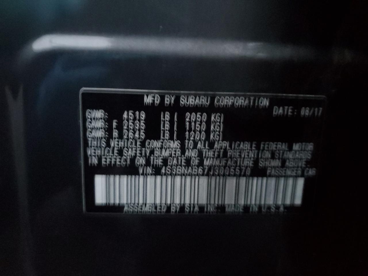 2018 Subaru Legacy 2.5I VIN: 4S3BNAB67J3005570 Lot: 92006125