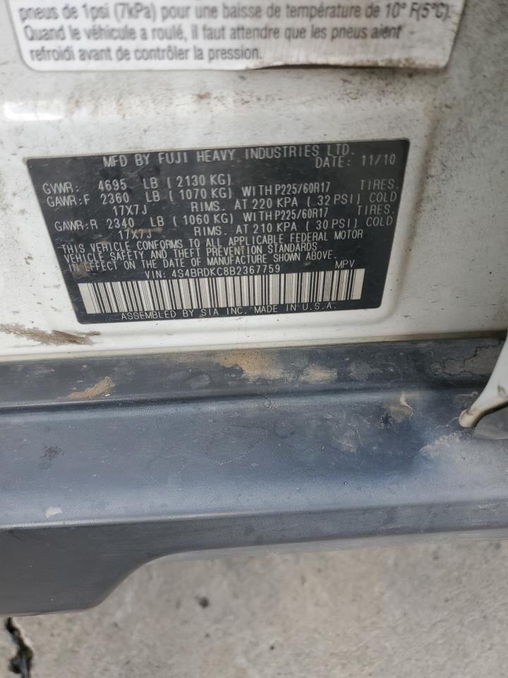 2011 Subaru Outback 3.6R Limited VIN: 4S4BRDKC8B2367759 Lot: 93511025