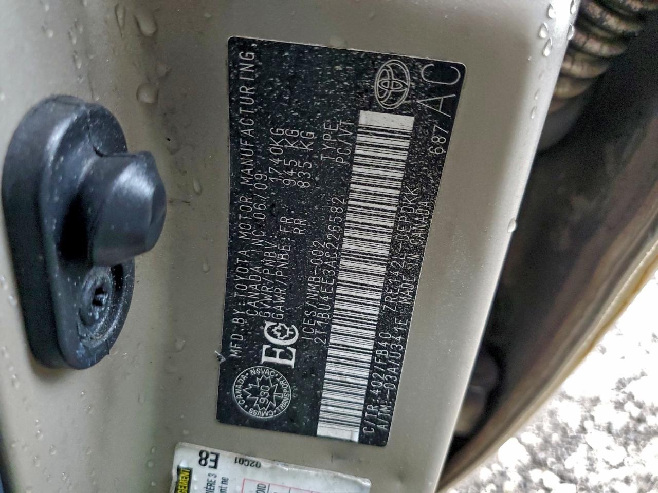 2010 Toyota Corolla Base VIN: 2T1BU4EE3AC226582 Lot: 93270075