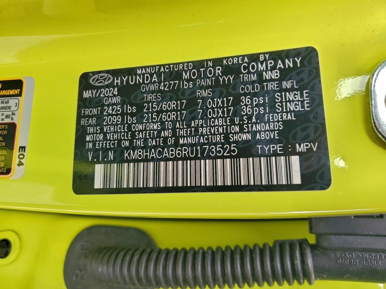 2024 Hyundai Kona Se VIN: KM8HACAB6RU173525 Lot: 93815455