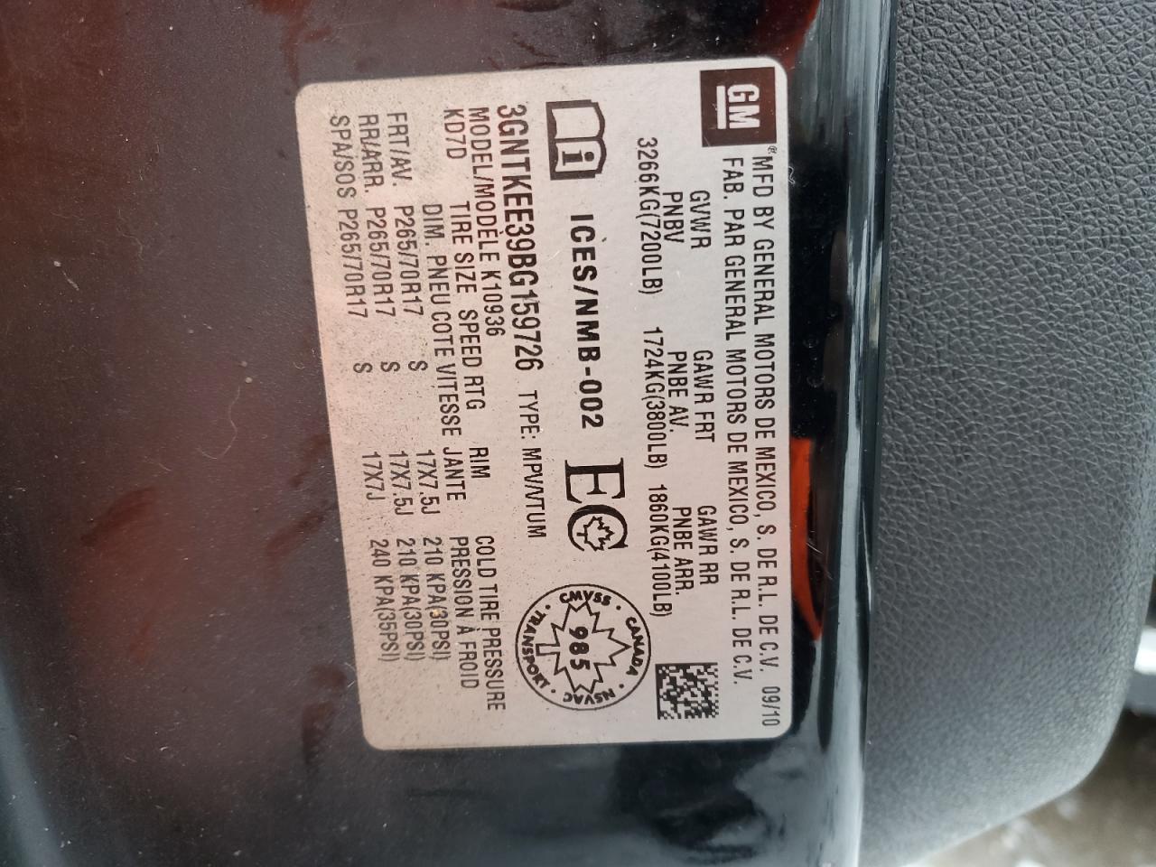 2011 Chevrolet Avalanche Ls VIN: 3GNTKEE39BG159726 Lot: 91900375